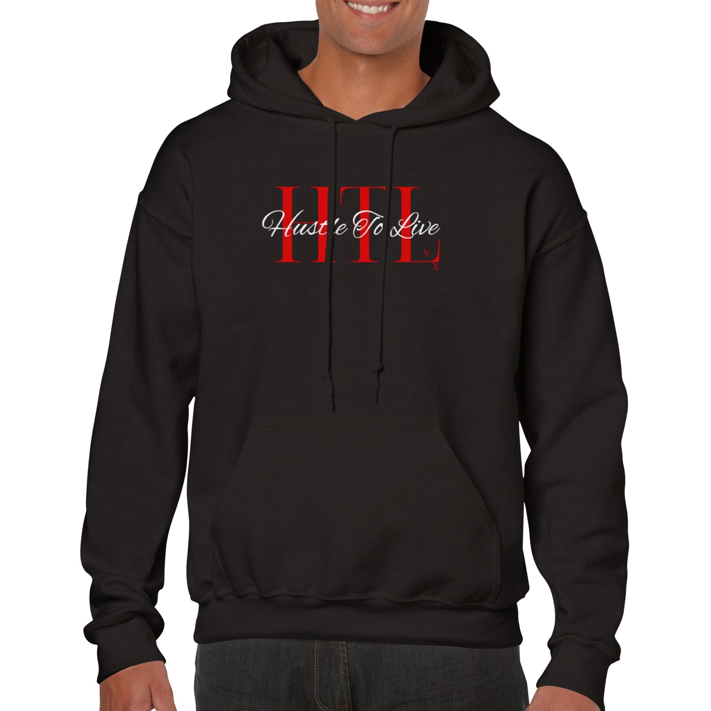 HTL Hustle To Live Classic Unisex Pullover Hoodie(red htl letters)