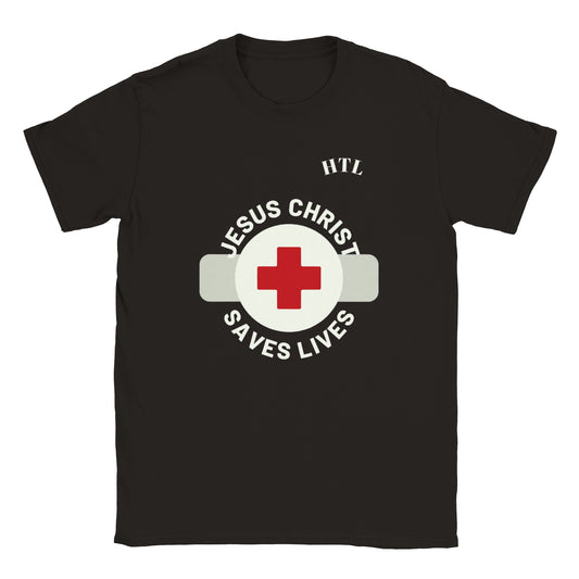 Male and female style HTL Jesus Christ saves lives Classic Unisex Crewneck T-shirt(click)